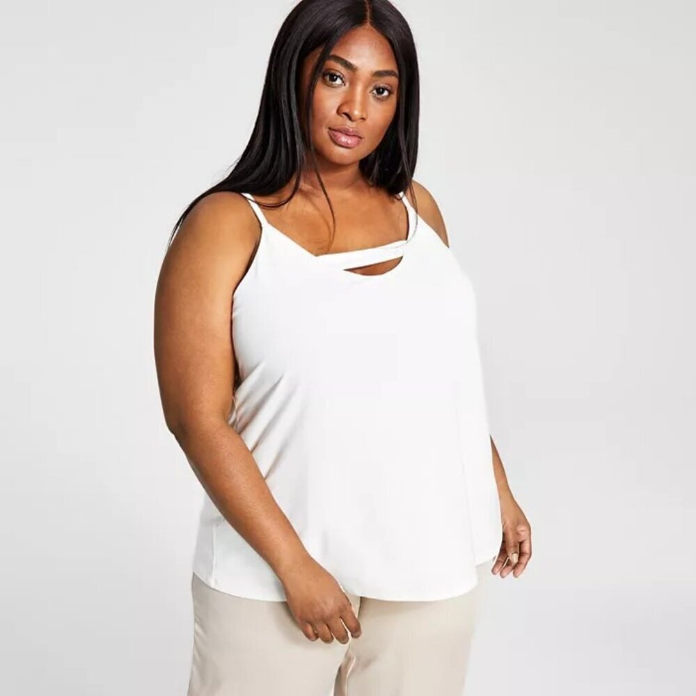 NWT Bar III Trendy Zip-Back Tank Blouse White - Size 3X